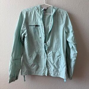 Light blue zip-up Columbia Sportswear jacket with hood